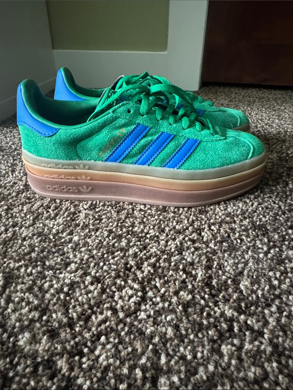 Adidas Originals Gazelle Bold Platform Shoes Womens Green/Blue